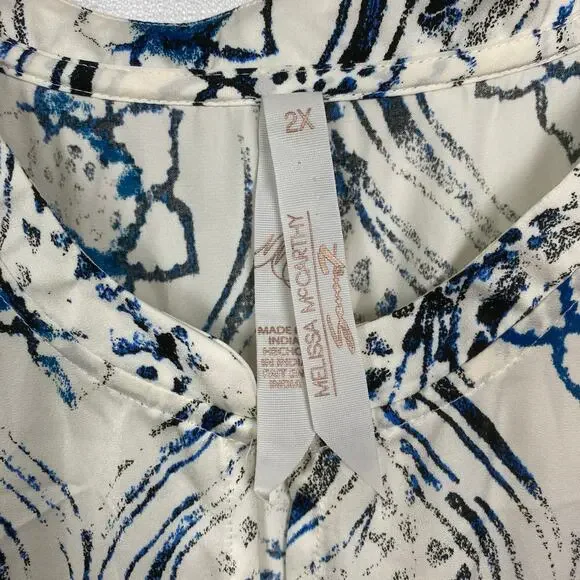 Melissa McCarthy Seven7 White&Blue Floral Tunic Blouse Sz.2X - Picture 8 of 14